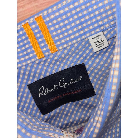 Robert Graham 2XL Mens Tailored Fit Gingham Blue & White Button-Down Shirt - Picture 5 of 8